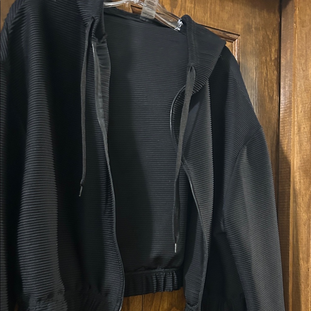 Black Textured Zip-Up Hoodie
